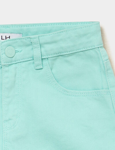 Short droit en coton taille ajustable vert clair fille