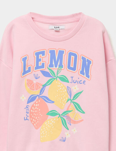 Sweat col rond manches longues rose clair fille