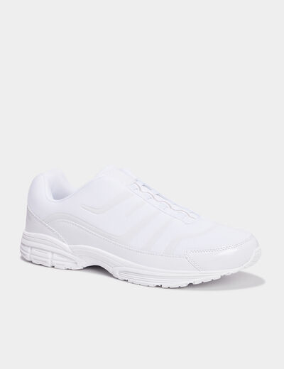 Baskets plates running élastiquées blanc homme
