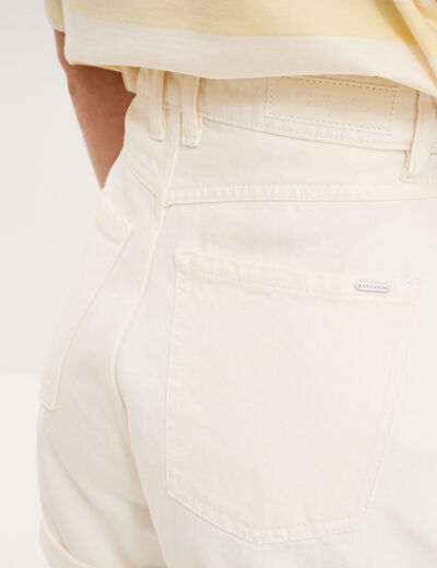Short mom 5 poches coton ecru femme