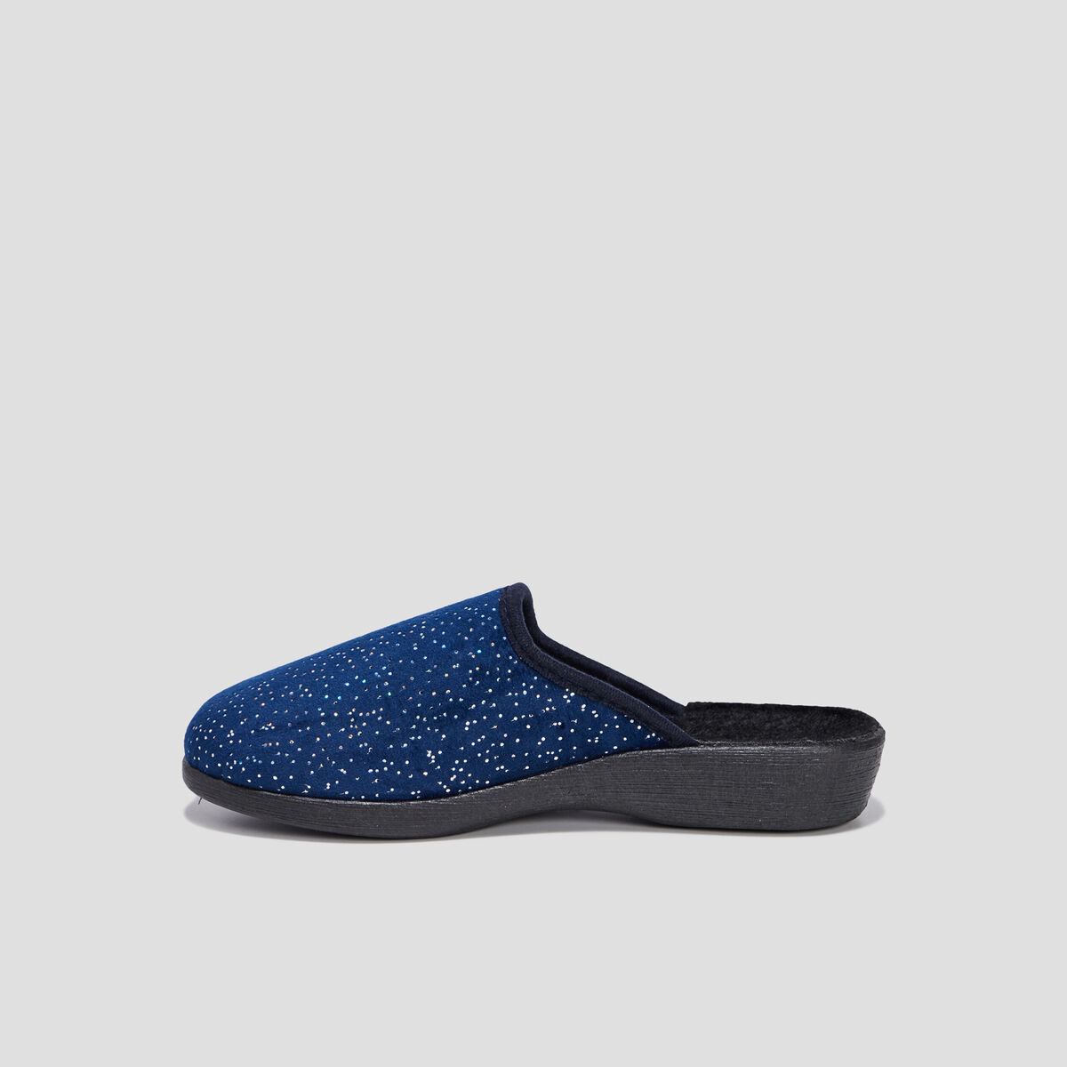 Chaussons mules compens&eacute;s bleu marine femme