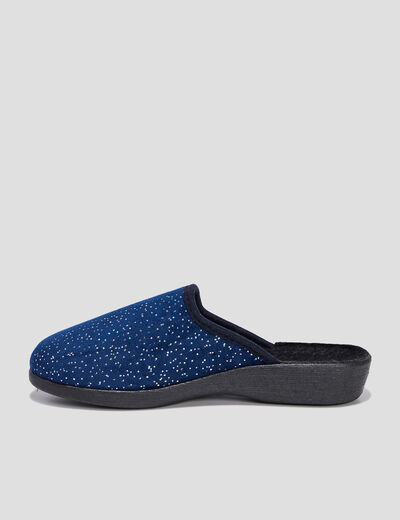 Chaussons mules compens&eacute;s bleu marine femme