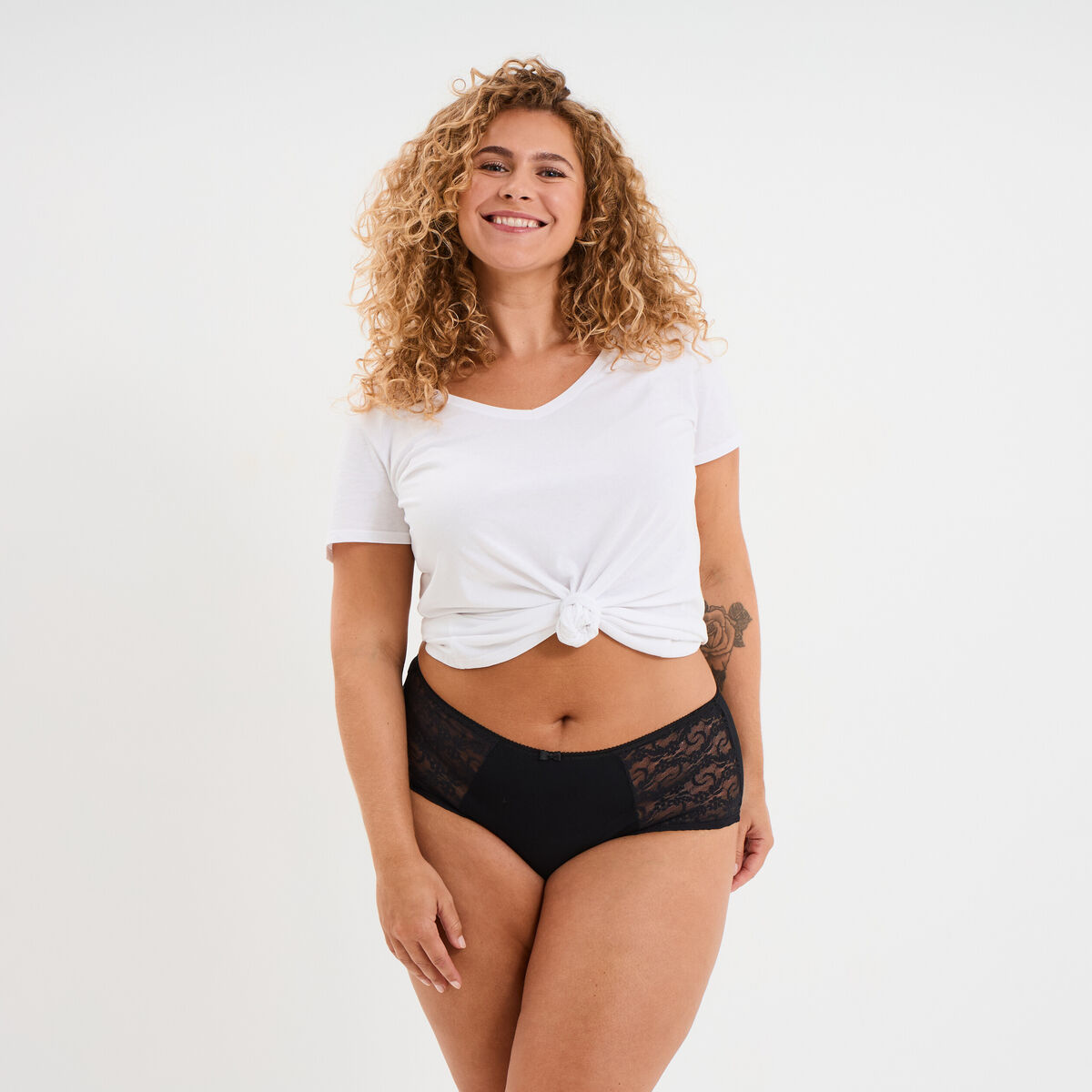 Shorty en coton noir femme grande taille