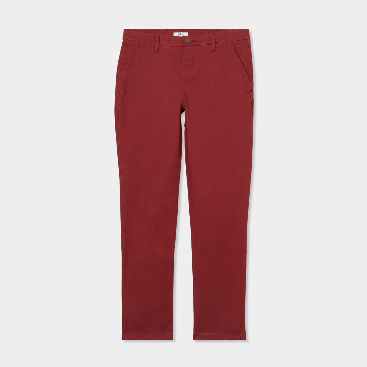 Pantalon chino droit stretch retroussé rouge foncé homme