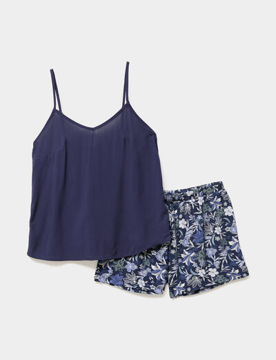 Ensemble pyjama short et débardeur bleu marine femme