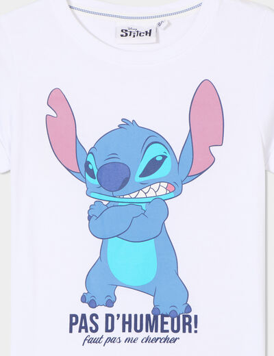 T-shirt col rond manches courtes Stitch blanc fille