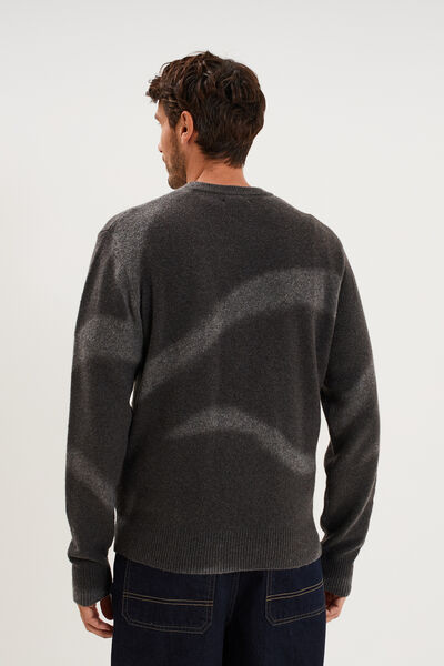 Pull col rond manches longues gris fonc&eacute; homme