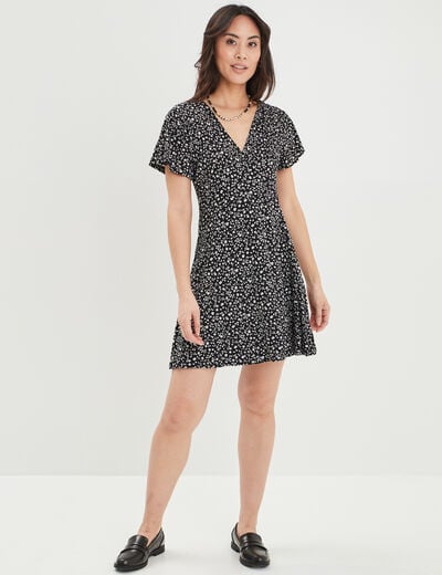 Robe patineuse manches courtes noir femme