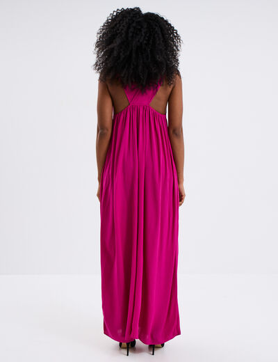 Robe longue bretelles bijoux rose fushia femme
