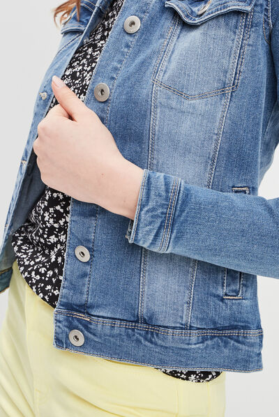 Veste droite en jean denim double stone femme