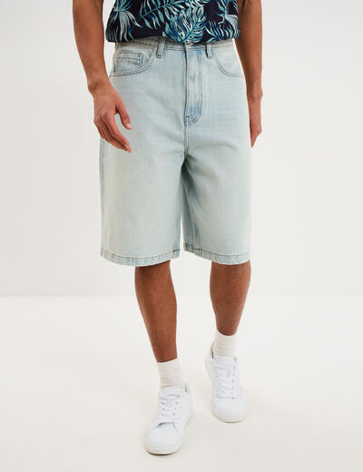 Short bermuda en jean large coton denim bleach homme