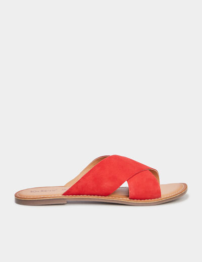 Mules brides croisées en cuir Kickers rouge femme
