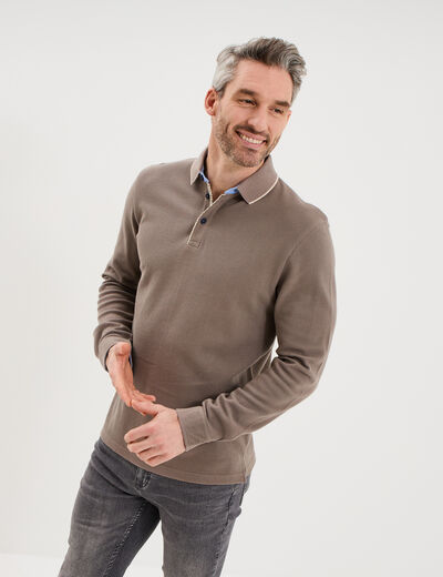 Polo piqu&eacute; droit manches longues coton gris homme