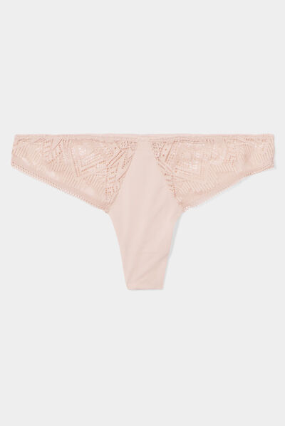 Tanga à dentelle rose poudrée femme