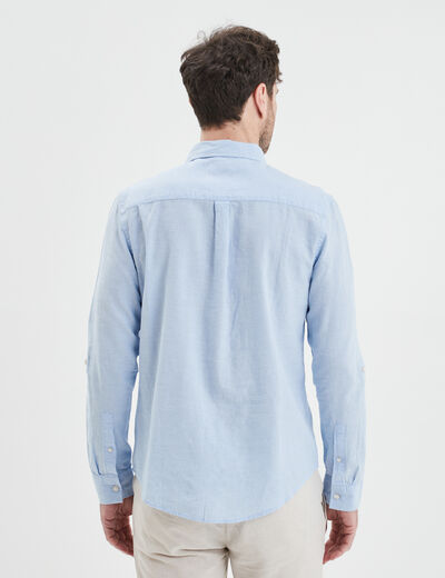 Chemise manches longues lin m&eacute;lang&eacute; bleu ciel homme