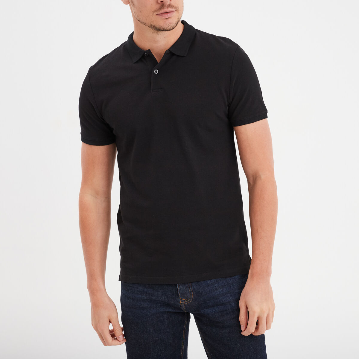 Polo en coton manches courtes noir homme