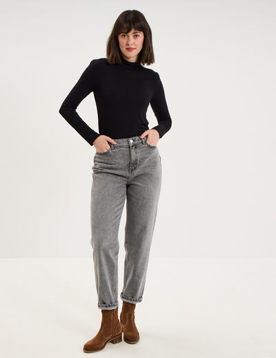 T-shirt manches longues col roul&eacute; noir femme