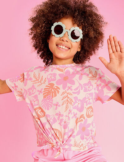 T-shirt nou&eacute; manches courtes coton ecru fille