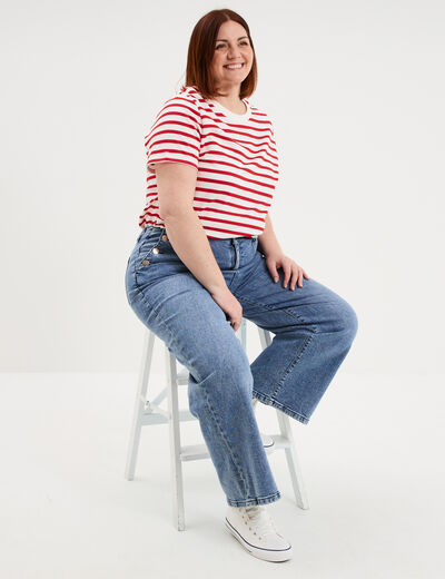T-shirt manches courtes avec boutons ecru femme grande taille
