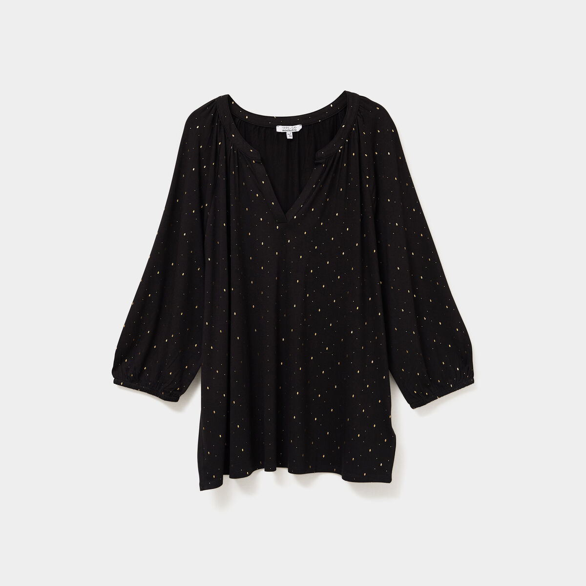 Blouse col en V manches 3/4 noir femme grande taille