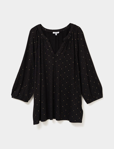 Blouse col en V manches 3/4 noir femme grande taille