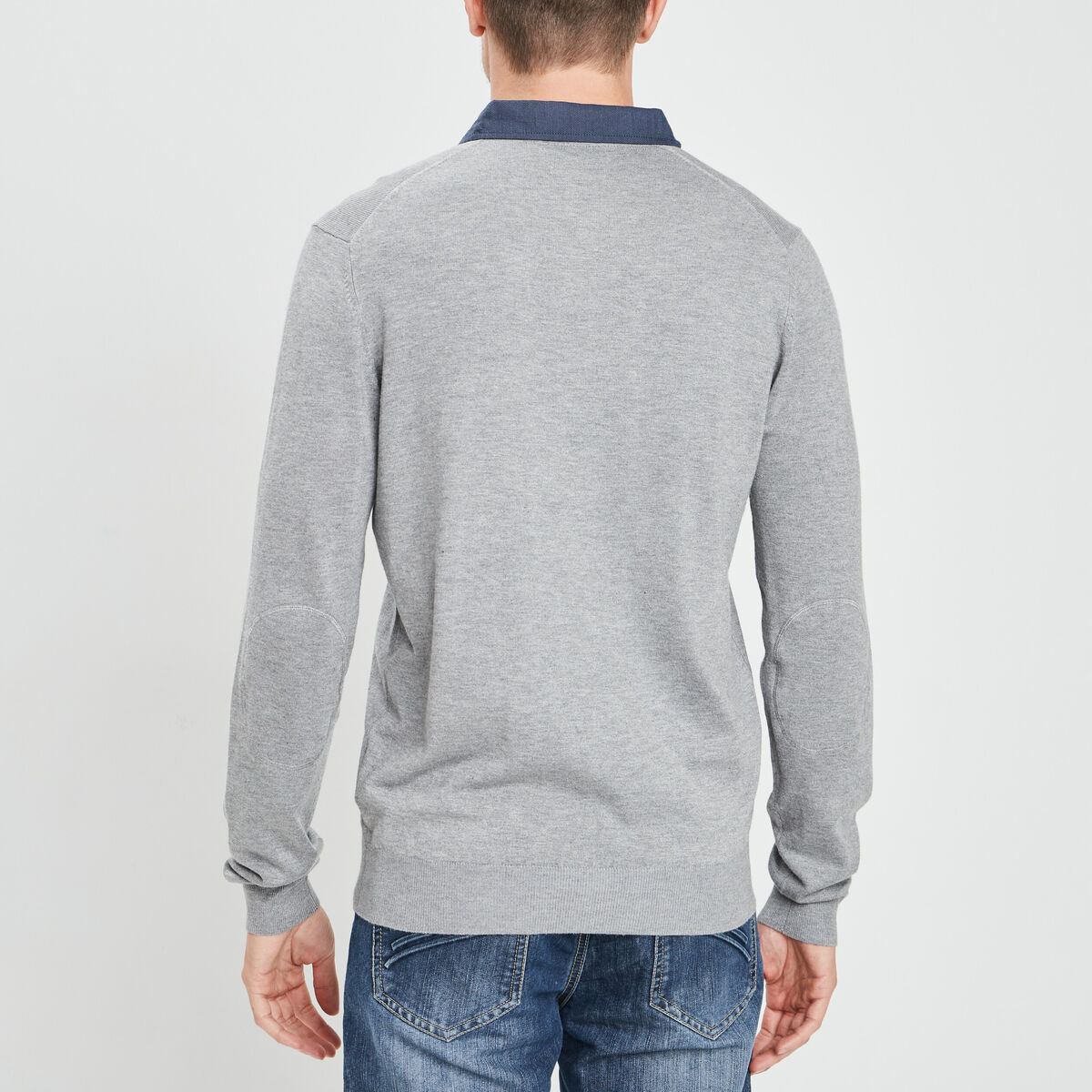 Pull avec col polo gris clair homme
