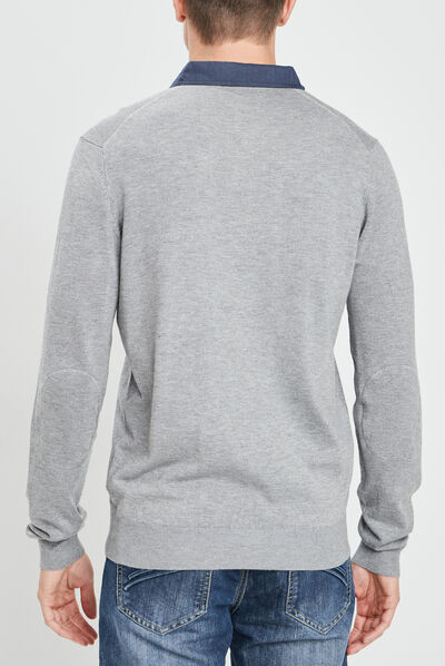 Pull avec col polo gris clair homme