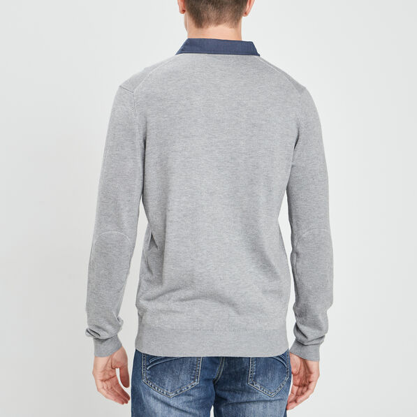 pull avec col polo gris clair homme Pull avec col polo gris clair homme