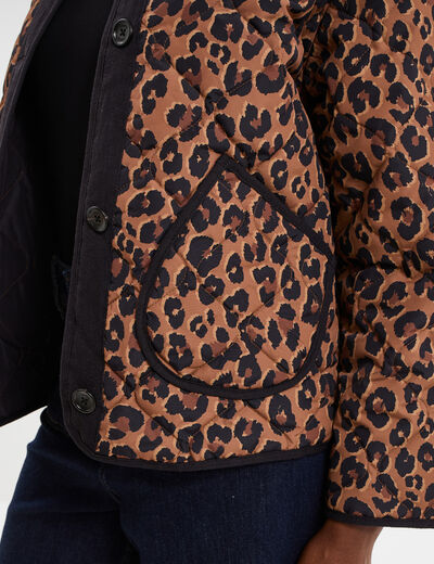 Veste matelass&eacute;e boutonn&eacute;e col rond camel femme