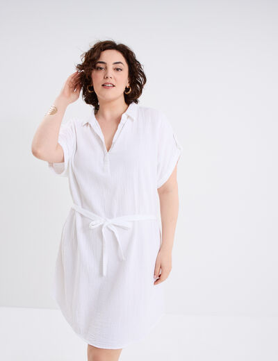 Robe manches courtes en gaze de coton blanc femme grande taille