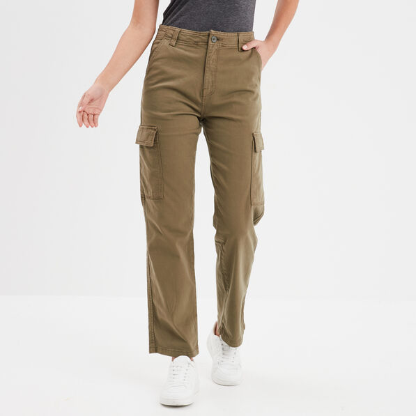 Pantalon cargo droit vert kaki femme