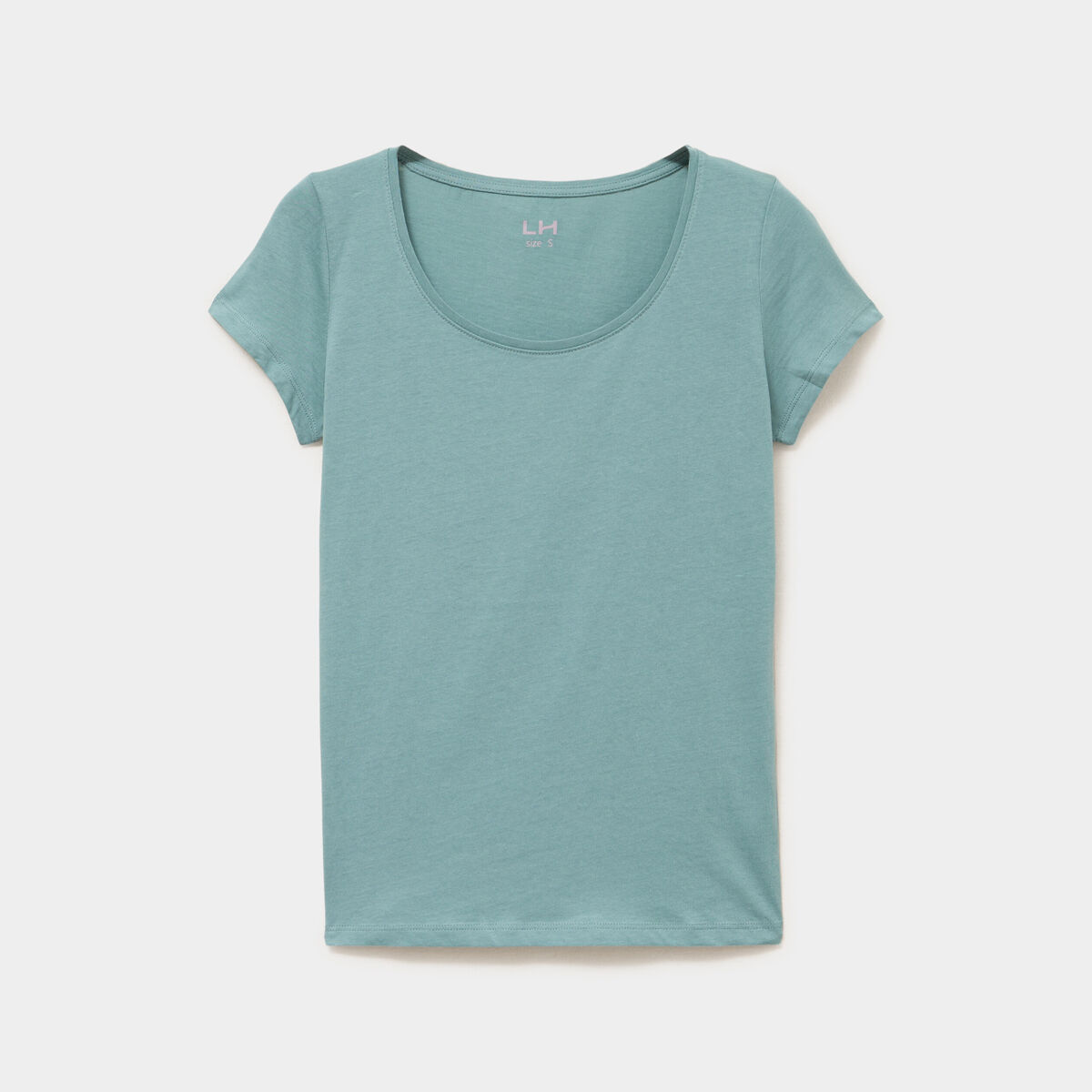 T-shirt coton col rond manches courtes bleu gris femme
