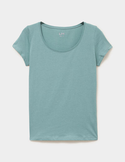 T-shirt coton col rond manches courtes bleu gris femme