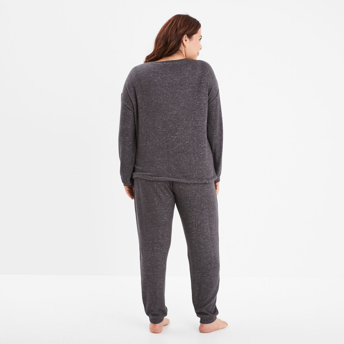 Ensemble pyjama manches longues 2 pièces gris foncé femme grande taille