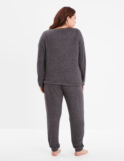 Ensemble pyjama manches longues 2 pièces gris foncé femme grande taille