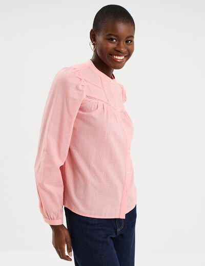 Blouse droite manches longues coton rose femme