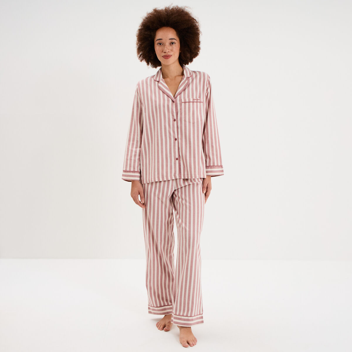 Ensemble pyjama chemise manches longues rose nude femme