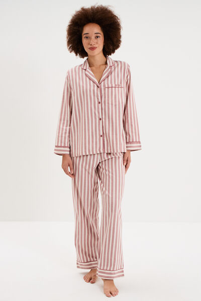 Ensemble pyjama chemise manches longues rose nude femme