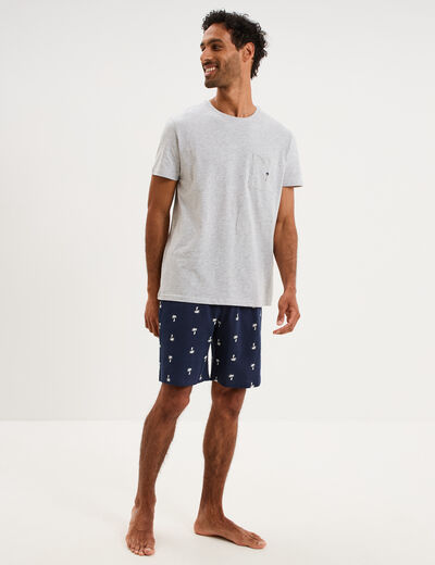 Ensemble pyjama short et t-shirt coton bleu marine homme