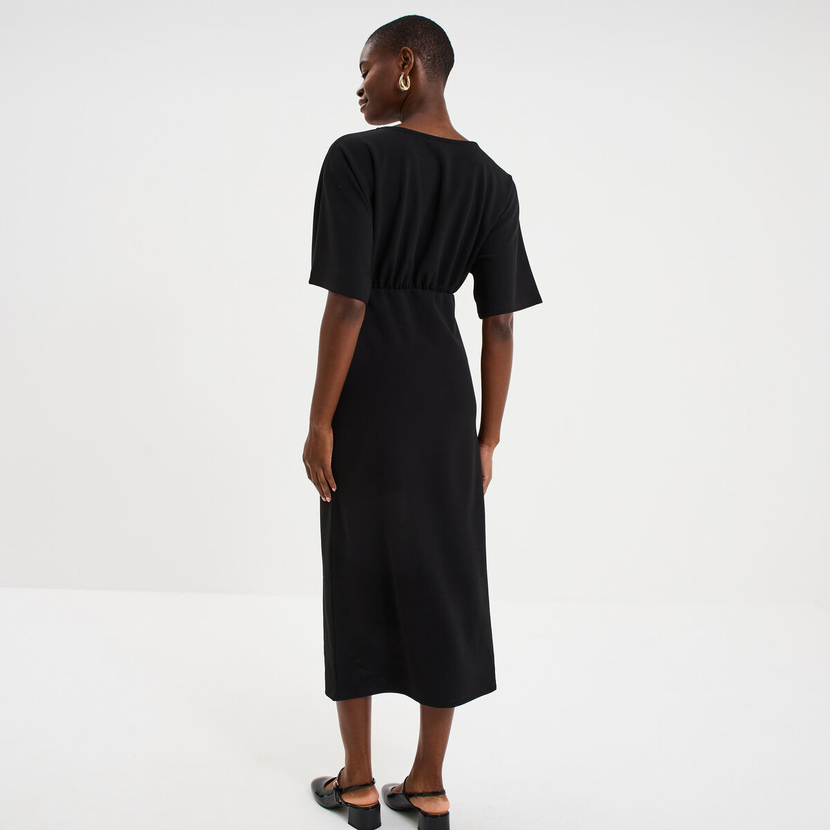 Robe longue effet nou&eacute; noir femme