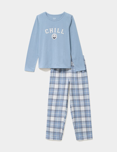 Ensemble pyjama t-shirt et pantalon bleu gris fille