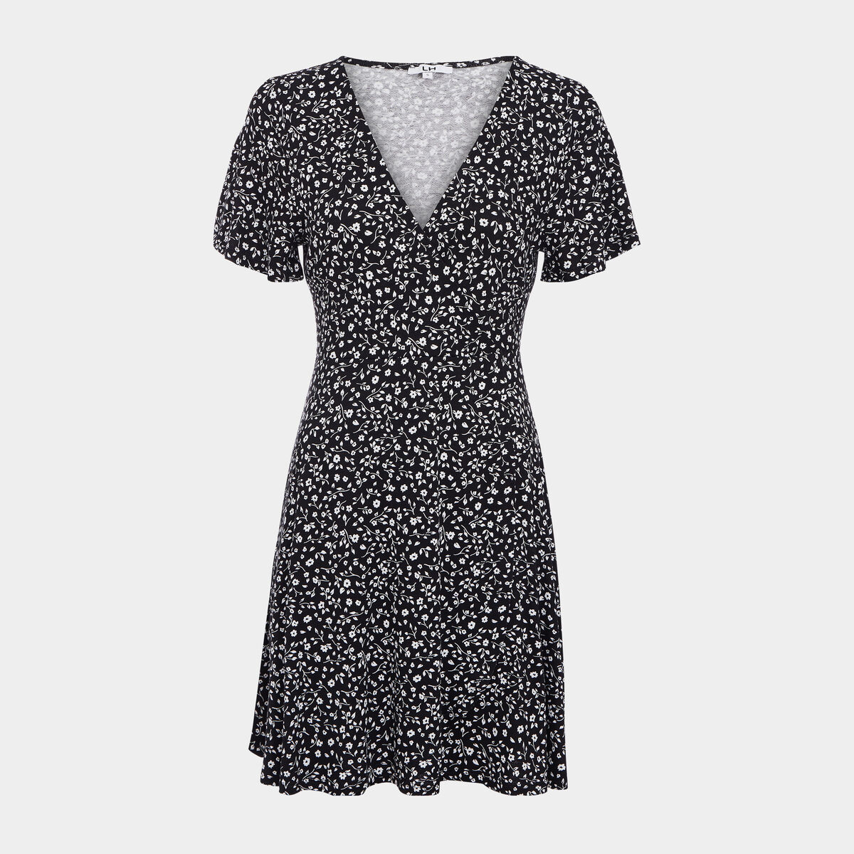 Robe patineuse manches courtes noir femme