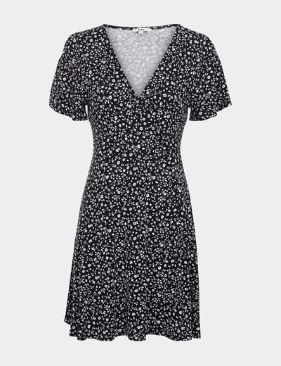 Robe patineuse manches courtes noir femme