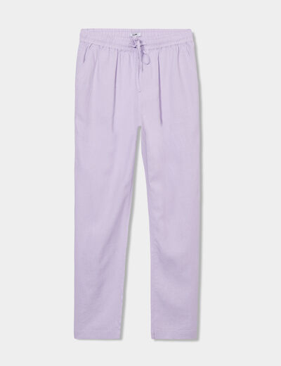 Pantalon en lin droit 7/8ème violet clair femme