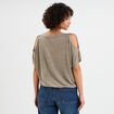 T-shirt épaules ouvertes col en V vert kaki femme