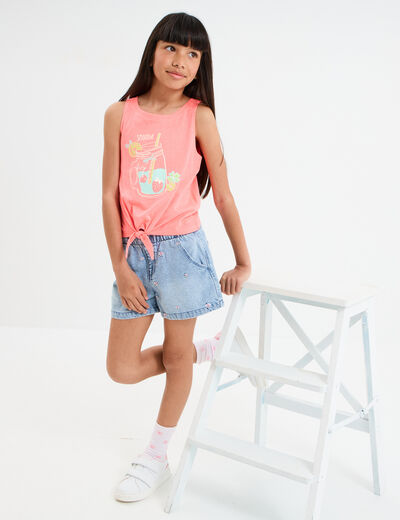 Short en jean brodé coton denim triple stone fille