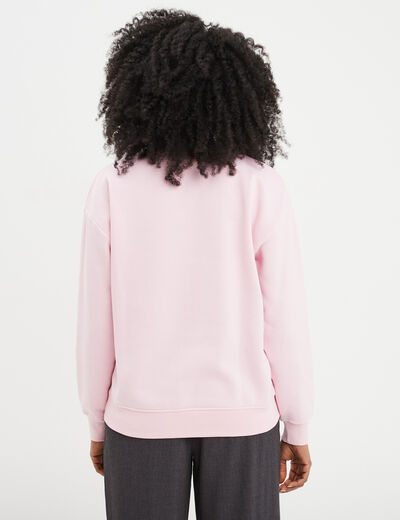 Sweat col rond manches longues rose femme