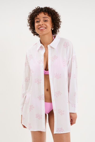 Robe chemise de plage voile de coton blanc femme