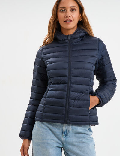 Doudoune légère déperlante à capuche bleu marine femme