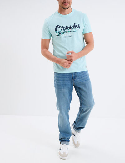 T-shirt col rond manches courtes coton bleu turquoise homme
